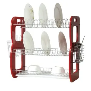 Висококачествена хромирана сушилка за съдове EK-6163, 3 реда, 1 тава, 51 x 50 x 23 cм