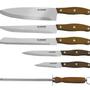 Комплект ножове и масат EK-06WS, 6 части от неръждаема стомана с дървени дръжки