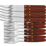 Комплект ножове и вилици EK-7 MX - 12 части, Неръждаема стомана, Дървени дръжки