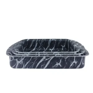 Правоъгълни тави комплект - 3 бр. EK-19-22-35, Черно бял мрамор, Незалепващо покритие