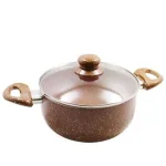 Тенджера мрамор кафява ЕК-20 MBR,  Стъклен капак, Висококачествен алуминий, Незалепващо покритие, 2,7 литра, 20х8,5 см