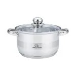 Тенджера инокс ЕК-2414, Стъклен капак, 7 Слойно Индукционно дъно, Размери 24 смx14,5 см, Полезен обем - 6 Литра, Мерителна скала отвътре