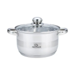 Тенджера инокс ЕК-2414, Стъклен капак, 7 Слойно Индукционно дъно, Размери 24 смx14,5 см, Полезен обем - 6 Литра, Мерителна скала отвътре