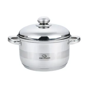 Тенджера инокс ЕК-2414 SS, Метален капак, 7 Слойно Индукционно дъно, Размери - 24х14,5 см, Полезен обем - 6 Литра, Мерителна скла отвътре