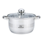 Тенджера инокс ЕК-2615 G, Стъклен капак, 7 Слойно Индукционно дъно, 26х15,5 см, Полезен обем - 8 Литра, Мерителна скала отвътре