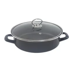 Тава и тенджера 2в1 Rosberg R51222A30CT, 30 см, Мраморно покритие, Капак, Индукция и фурна, Черен