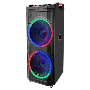 Преносима тонколона EK-1512, 2x15" високоговорител, LED осветление и 2 микрофона, 240W