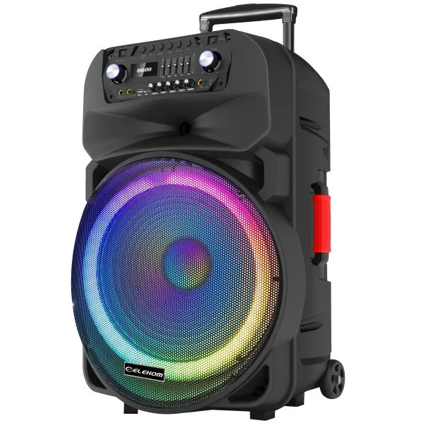 Преносима тонколона EK-1818, 18" високоговорител, Led осветена, Два микрофона, Презаредима батерия