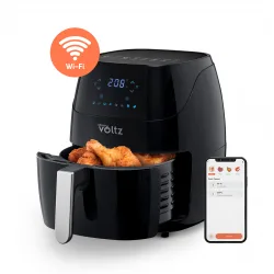 Фритюрник AirFryer Oliver Voltz OV51980Q, Wi-Fi, 1500W, 5 л, 8 програми, Горещ въздух, Таймер, Черен