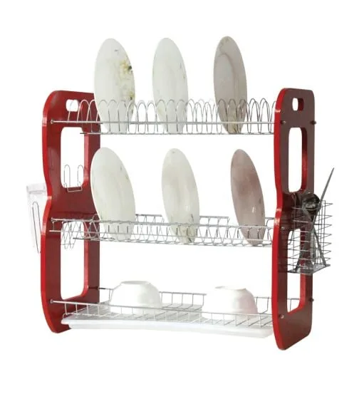 Висококачествена хромирана сушилка за съдове EK-6163, 3 реда, 1 тава, 51 x 50 x 23 cм