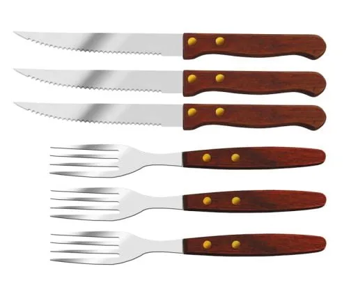Комплект ножове и вилици 6 части EK-06 SK, Висококачествена неръждаема стомана и дървени дръжки