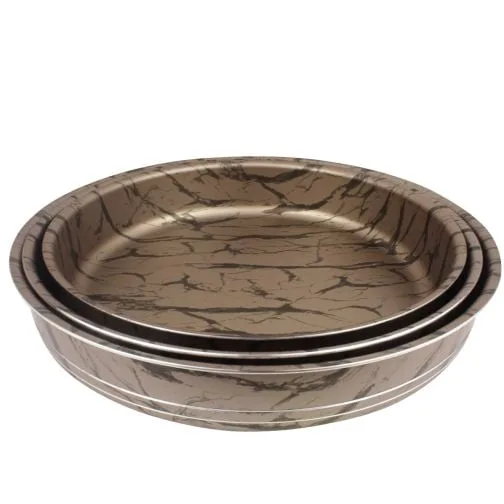 Кръгли тави комплект - 3 бр. EK-28-30-34, Незалепващо покритие, Кафяво черен мрамор