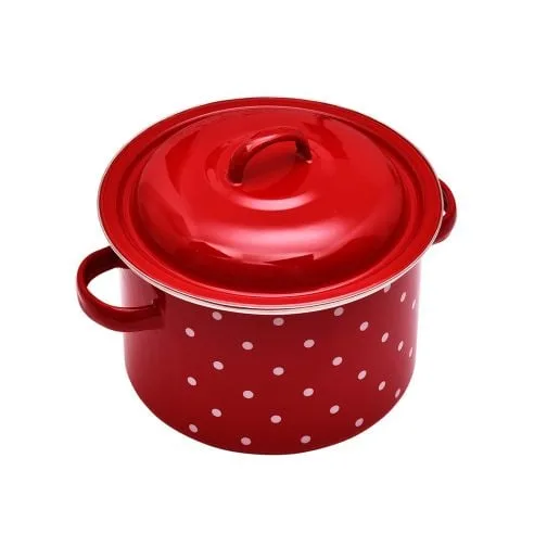 ТЕНДЖЕРА ЕК-2215 K – емайлирана, 5.7 Литра, Червена с бели точки, Индукционно дъно, Ø22х15 cм, Бял емайл отвътре