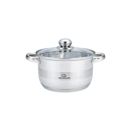 Тенджера инокс ЕК-1811 G, Стъклен капак, Индукционно дъно, Размери 18 см x 11,5 см, полезен обем 2,8 л., Скала за литраж, 7 слойно дъно