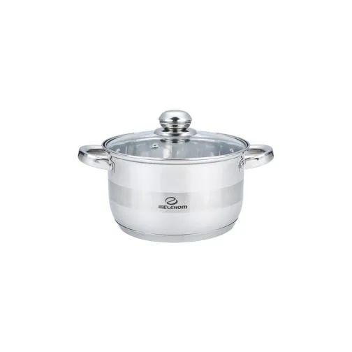 Тенджера инокс ЕК-1610 G, Стъклен капак, Индукционно дъно, Размери 16 см x 10,5 см, полезен обем 2,0 л., Скала за литраж, 7 слойно дъно