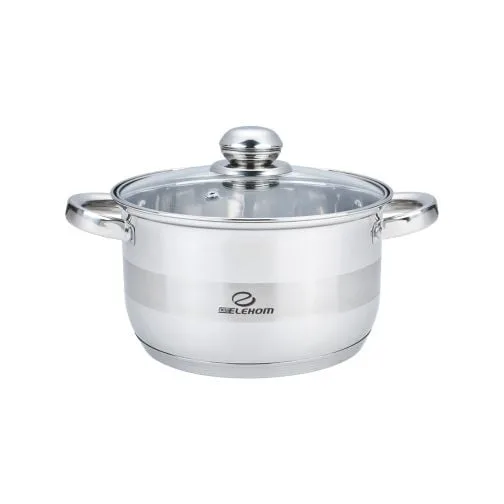 ТЕНДЖЕРА  ЕК-2213 G, Стъклен капак, Индукционно 7 слойно дъно, Инокс, 22х13,5 см, Полезен обем - 4,6 Литра, Мерителна скала с литраж