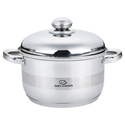 Тенджера ЕК-2816 SS, Метален капак, Инокс, 7 Слойно индукционно дъно, Полезен обем 9 Литра, Мерителна скала отвътре